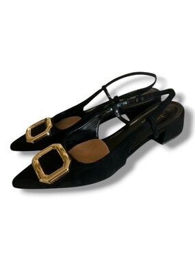 Catherine Malandrino Black Questy Low Heeled Slingback Point Toe Size US 9 EU 40